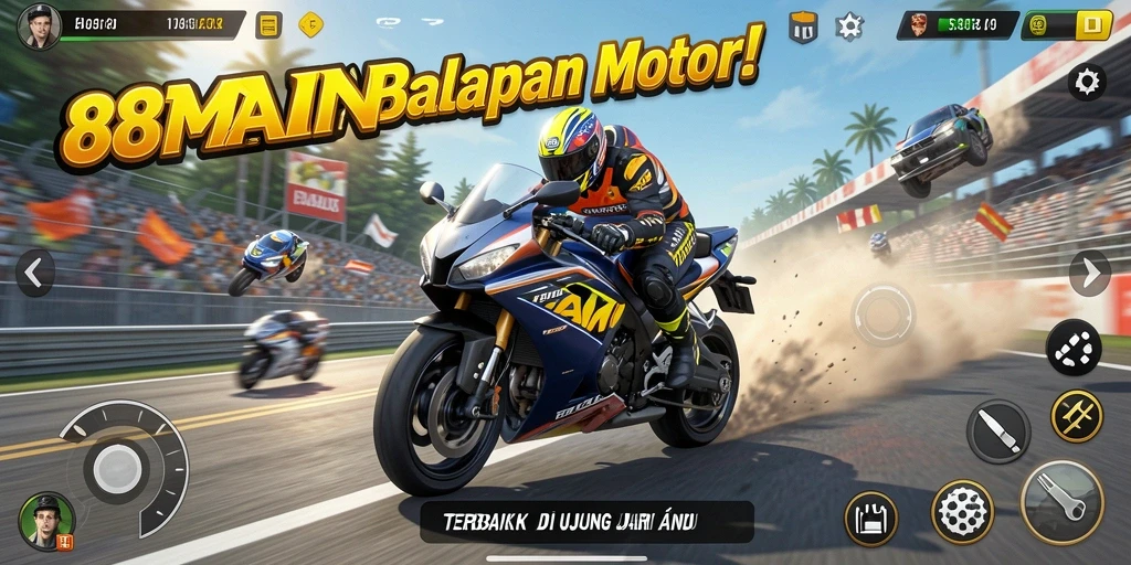Tampilan gameplay menegangkan dan seru dalam balapan motor.