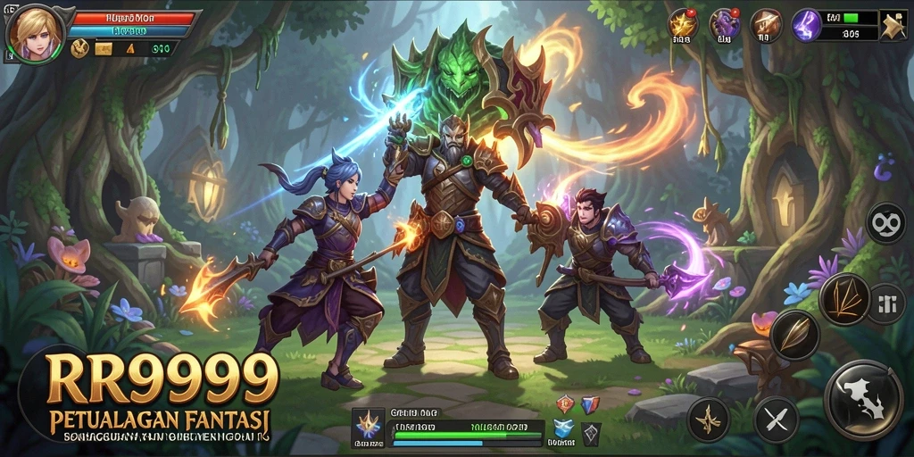 Screenshot utama RR999 memperlihatkan pertarungan epik dalam dunia RPG yang menakjubkan.